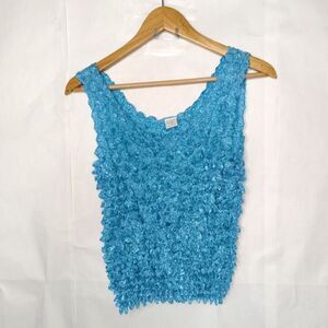 Vintage Y2K Sleeveless Popcorn Bubble Shirt One size Aqua Blue Textured Stretchy